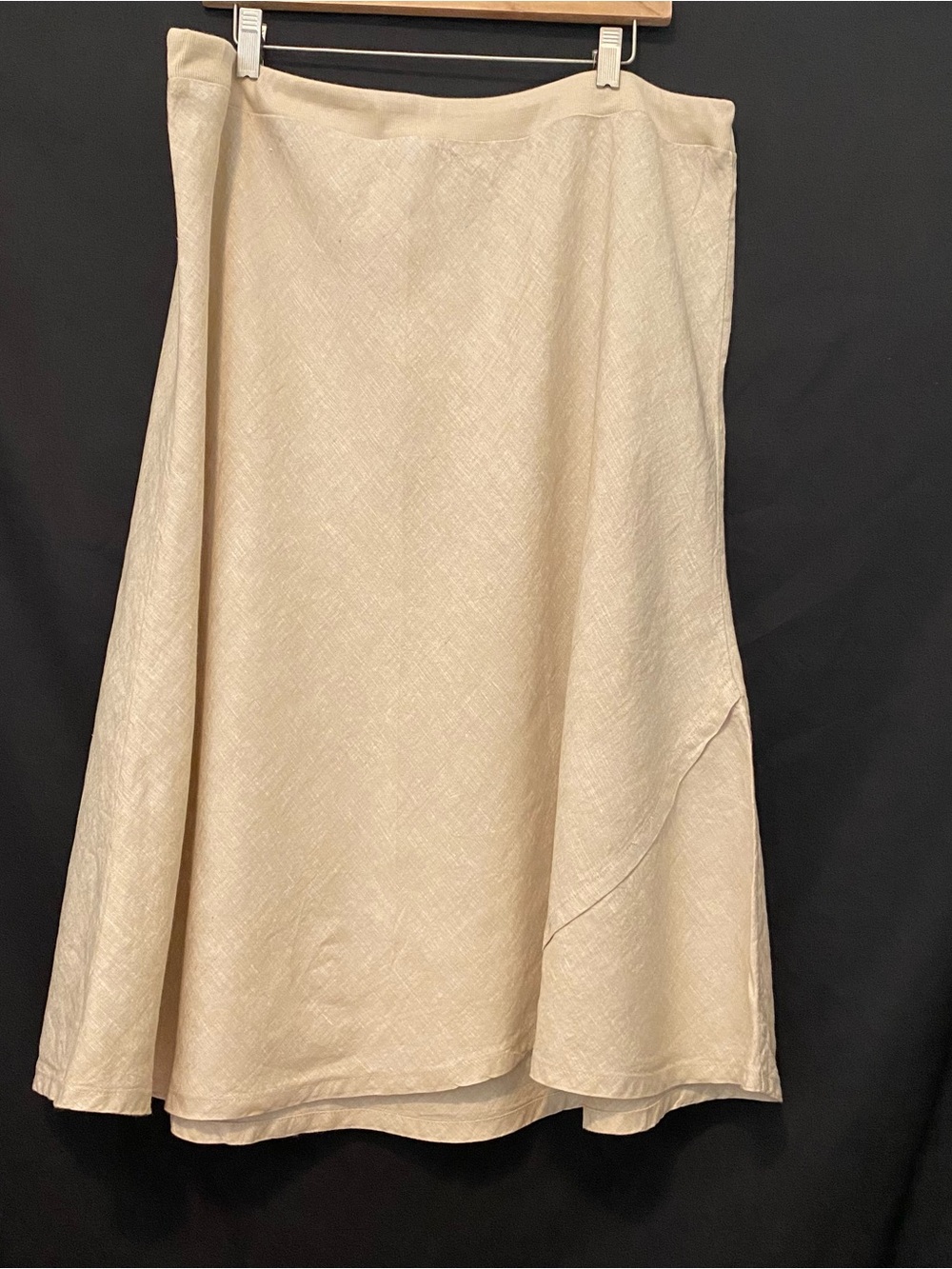 Coldwater Creek Beige Flax linen A-Line  Midi Skirt Cottagecore